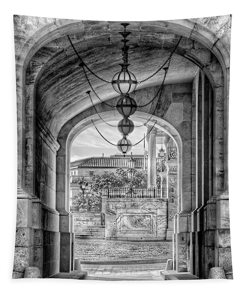 United States Capitol Tapestry featuring the photograph United States Capitol - Archway Black and White by Marianna Mills