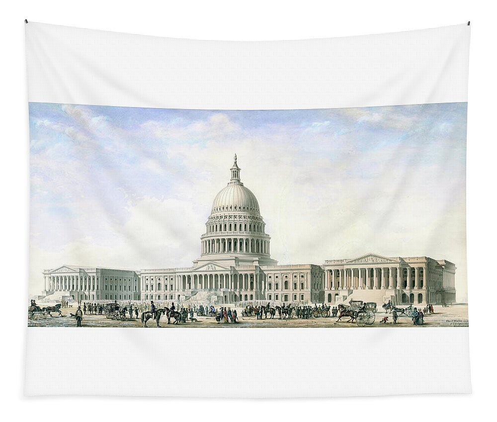 United States Capitol Tapestry featuring the drawing United States Capitol Design for New Dome and Wings 1855 by Thomas Ustick Walter