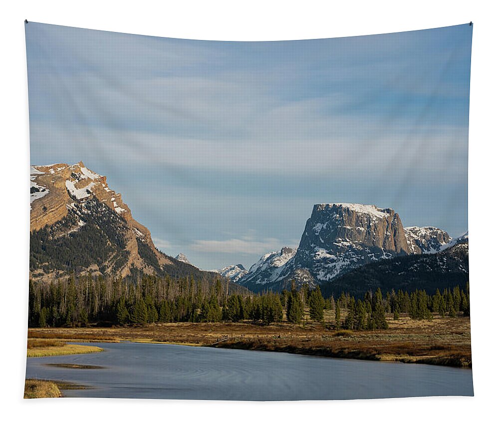 Wind River Range Tapestry featuring the photograph Upper Green River with Square Top Mountain in background by Julieta Belmont