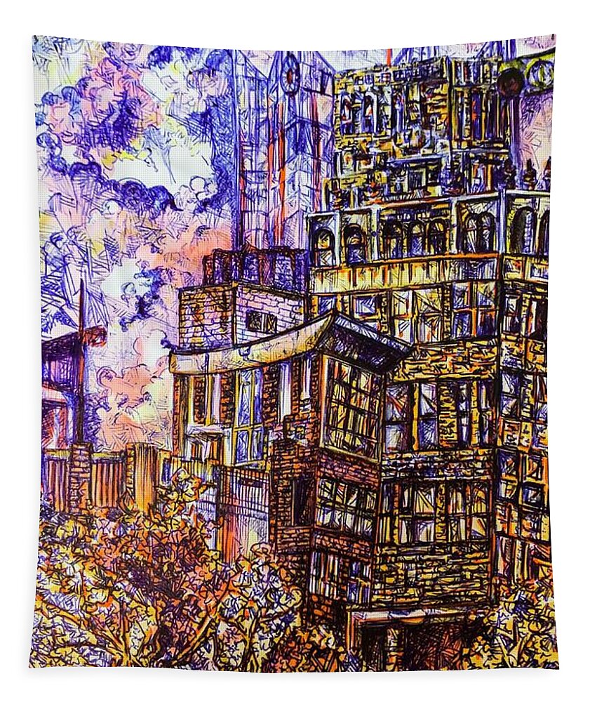Urban Tapestry featuring the drawing Urban Twilight by Angela Weddle
