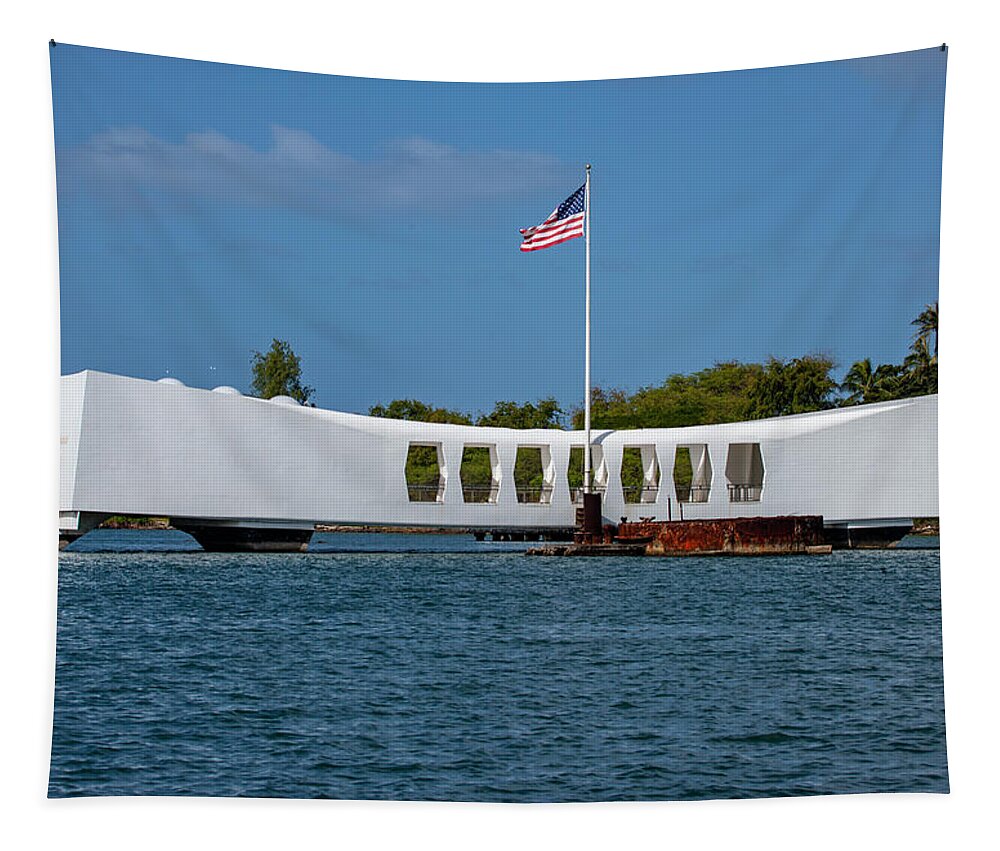 Pearl Harbor Tapestry featuring the photograph USS Arizona by Anthony Jones