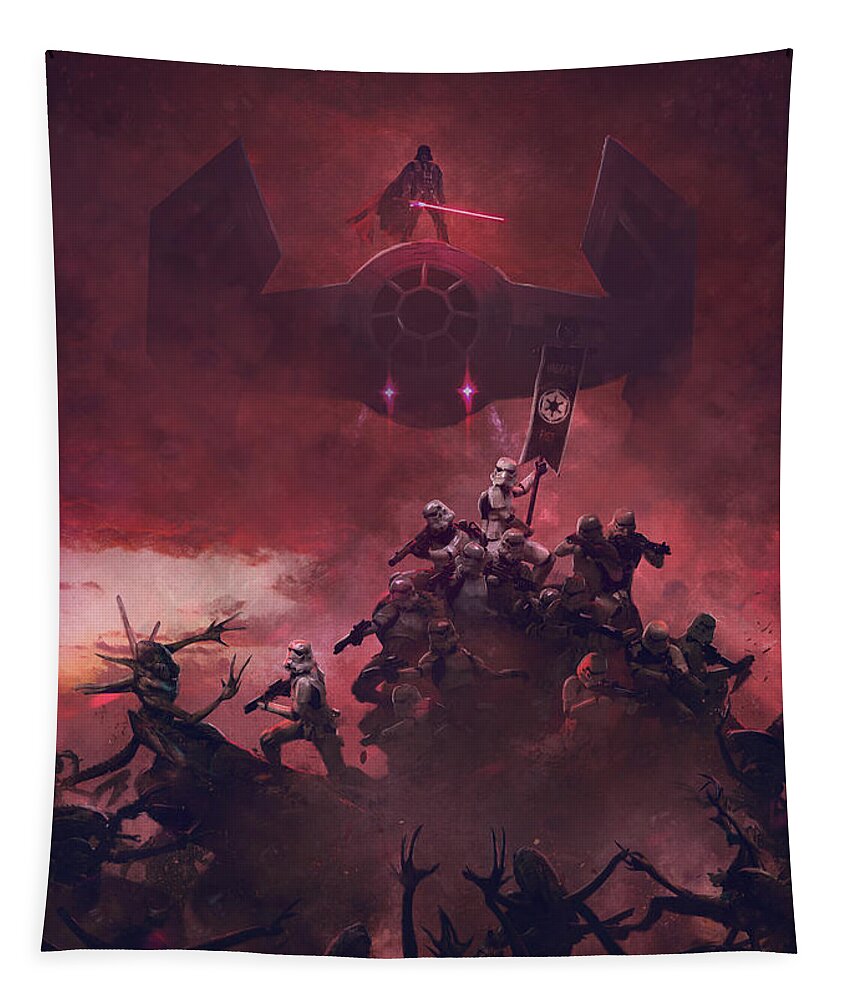 Star Wars Tapestry featuring the digital art Vader vs Aliens 4 by Guillem H Pongiluppi