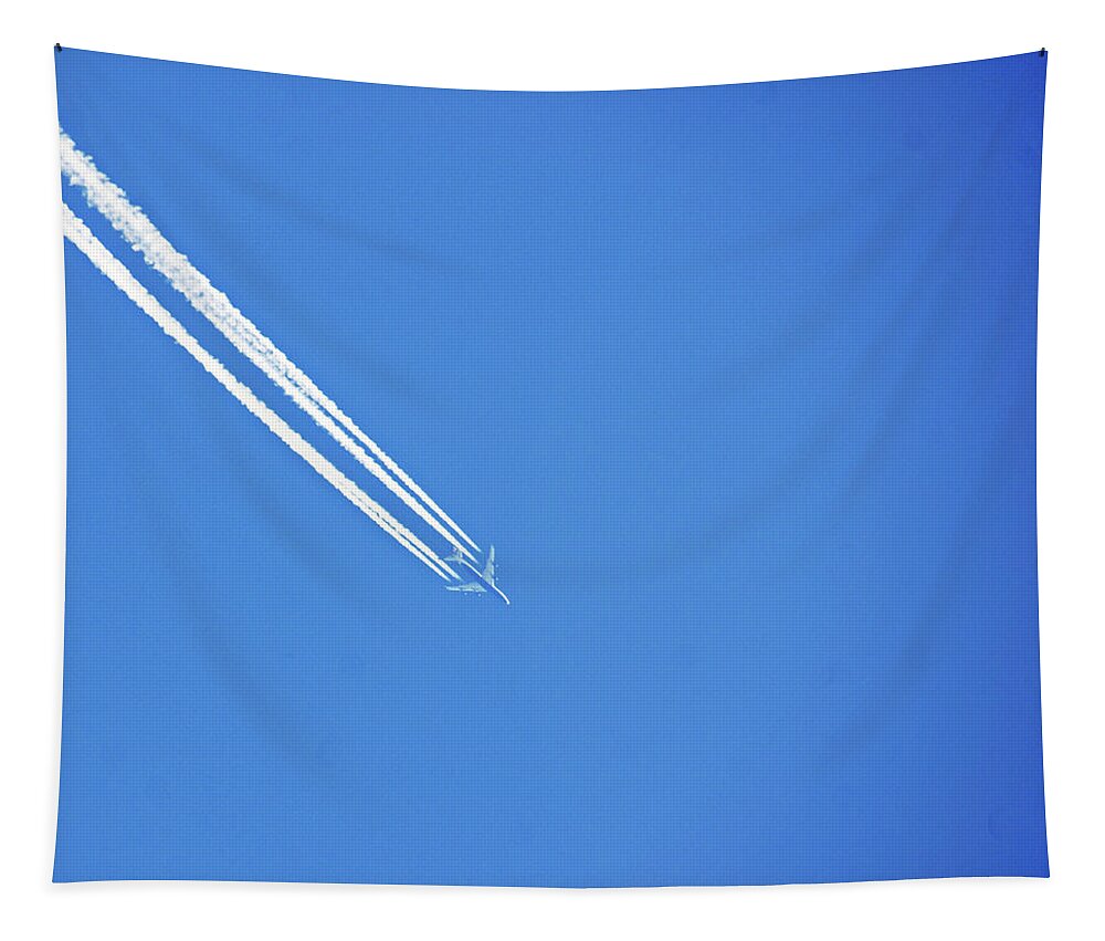 Aircraft Trails Tapestry featuring the photograph Vapour Trails On High by Lachlan Main