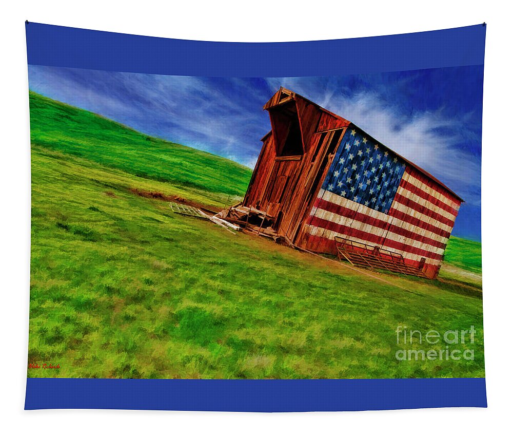  Tapestry featuring the photograph Vasco American Flag Barn Brentwood Ca by Blake Richards