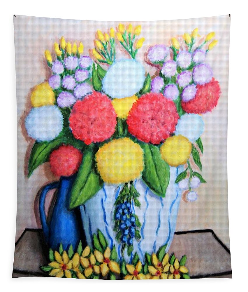 Still Life Tapestry featuring the painting Vase Of Flowers by Gregory Dorosh