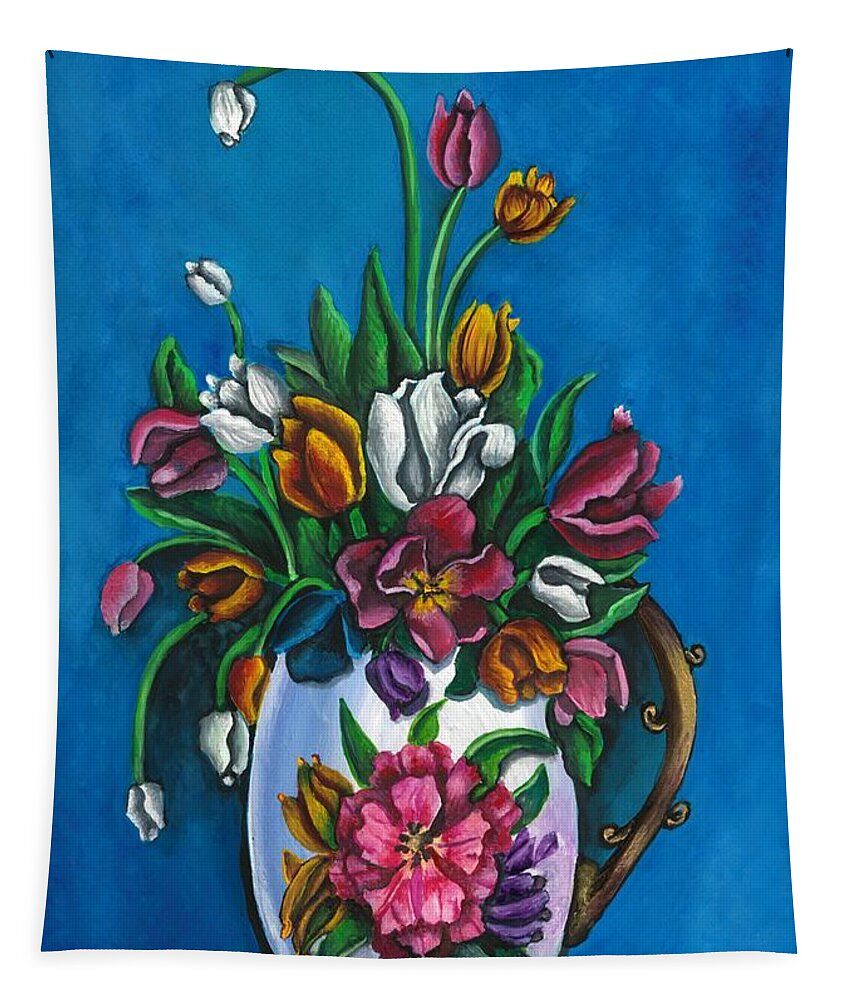 Flowers Tapestry featuring the painting Vase of Flowers by Tara Krishna