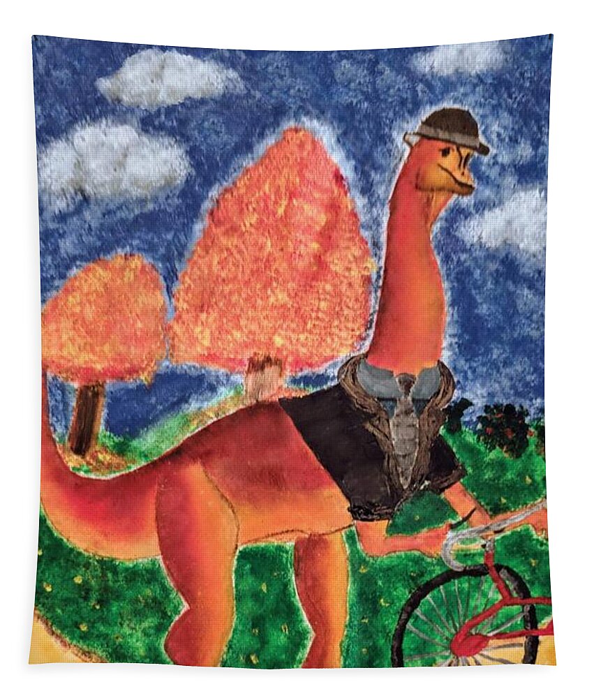Dinosaur Tapestry featuring the painting Veloci-saurus by Misty Morehead