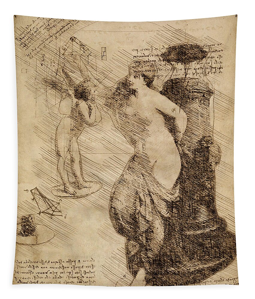 Da Vinci Tapestry featuring the digital art Venus Weigh Cupid by Alex Mir