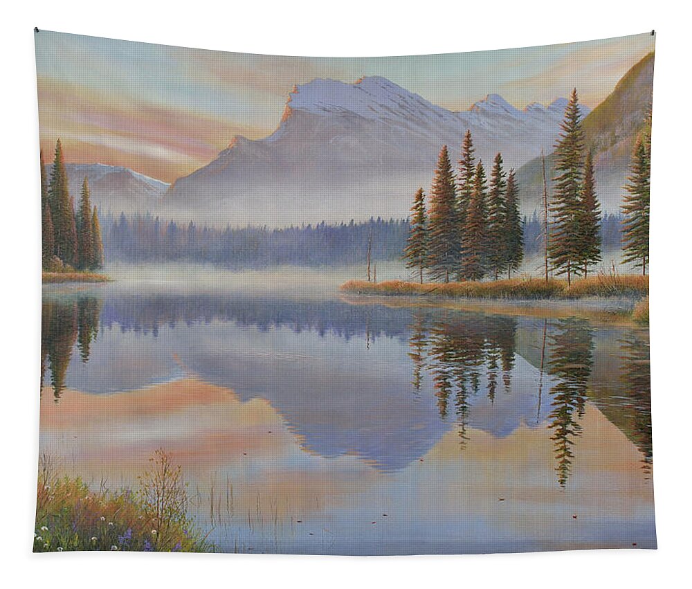 Jake Vandenbrink Tapestry featuring the painting Vermillion Sunrise by Jake Vandenbrink