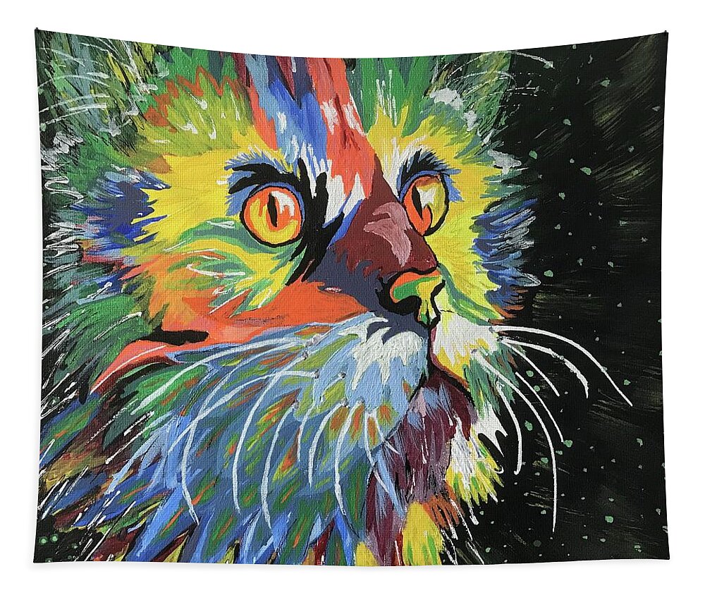Movie Prop Tapestry featuring the painting Vibrant Cat by Kathy Marrs Chandler