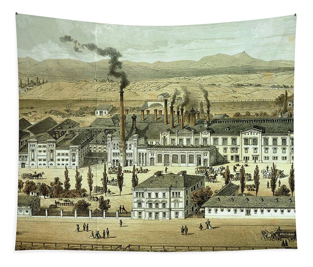19th Century Tapestry featuring the painting View of brewery Brauhaus Liesing near Vienna engraving, XIX century. by Album