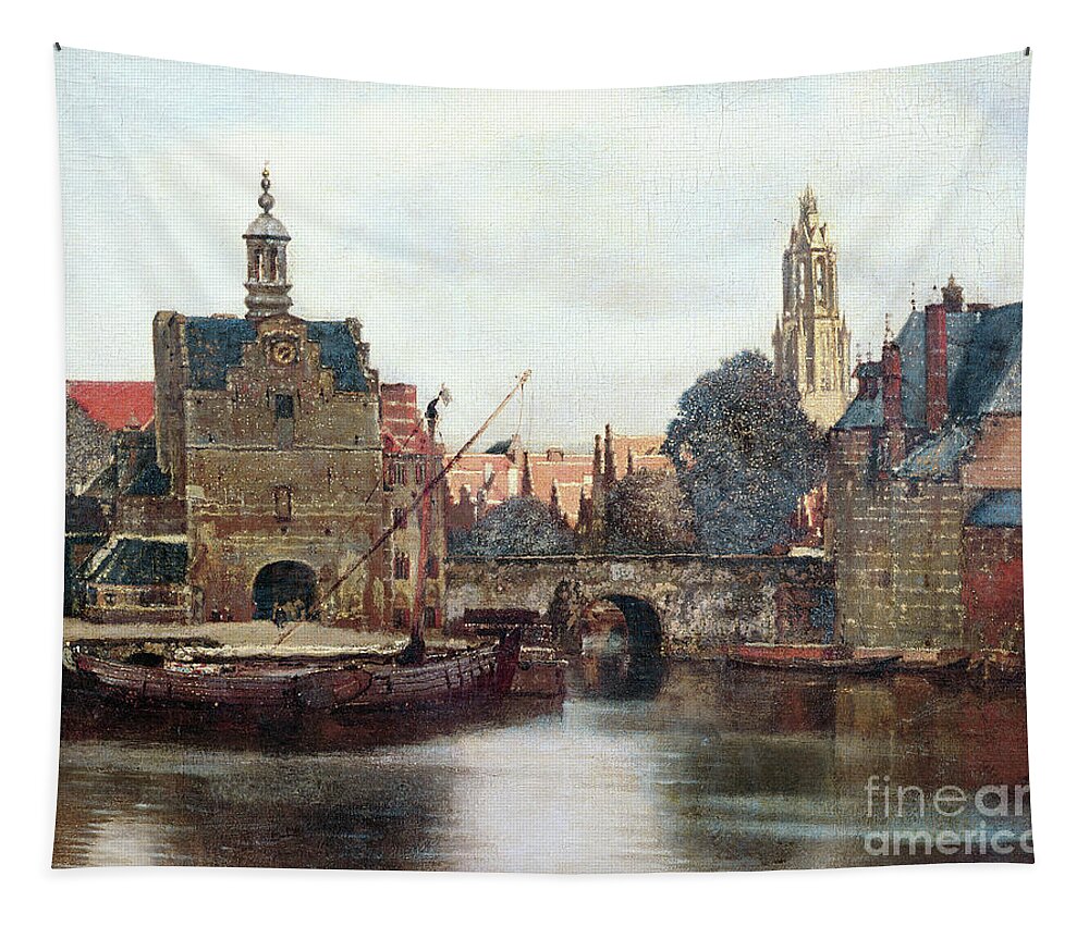 Bank Tapestry featuring the painting View Of Delft C.1660-61 by Jan Vermeer