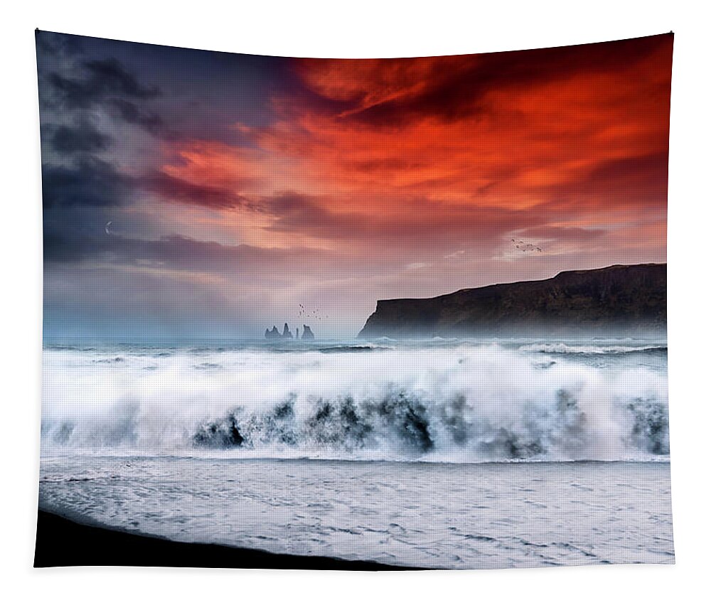 Sunset Tapestry featuring the photograph Vik at Sunset by Philippe Sainte-Laudy