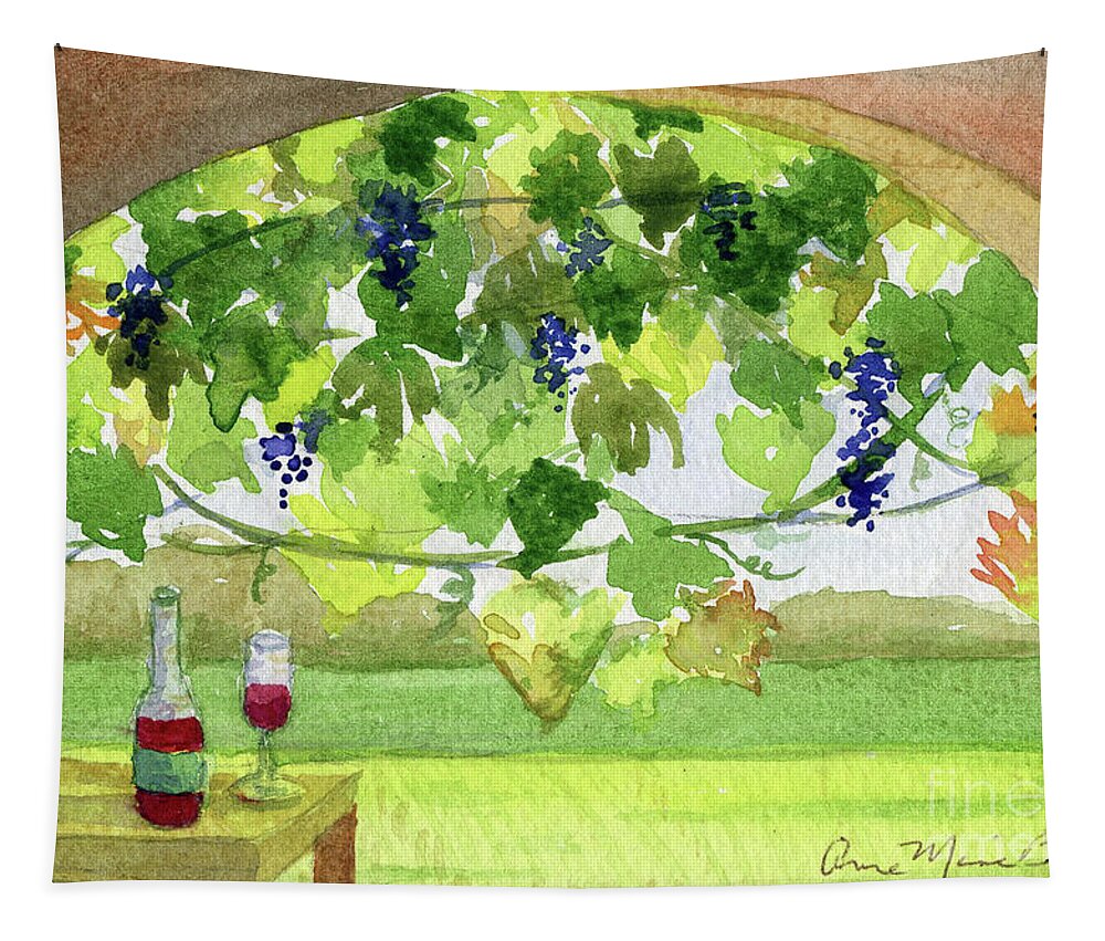 Wine Tapestry featuring the painting Vineyard by Anne Marie Brown