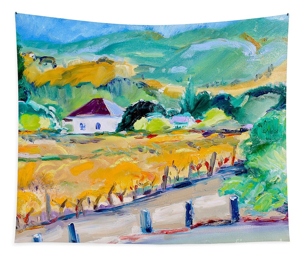 Vineyard In Autumn Tapestry featuring the painting Vineyard In Autumn, Napa by Richard Fox
