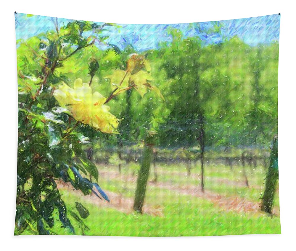 Vineyard Tapestry featuring the photograph Vineyard Yellow Roses In Spring 3 by Cathy Lindsey