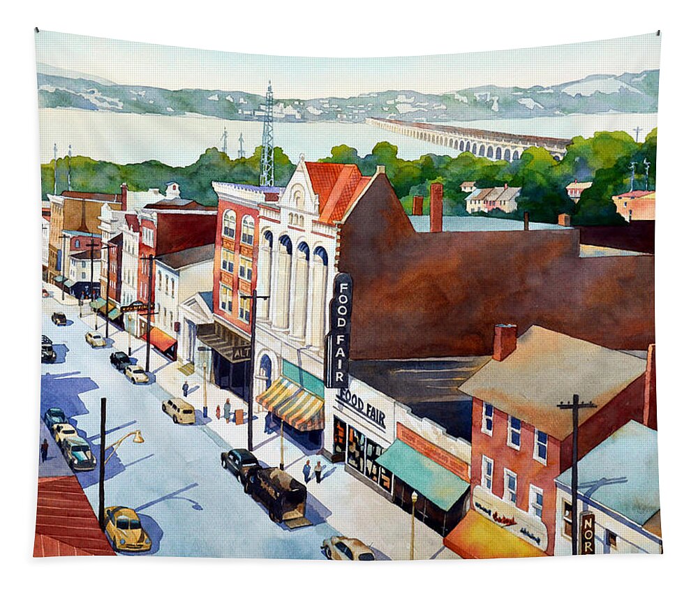 Landscape Tapestry featuring the painting Vintage Color, Columbia Rooftops by Mick Williams