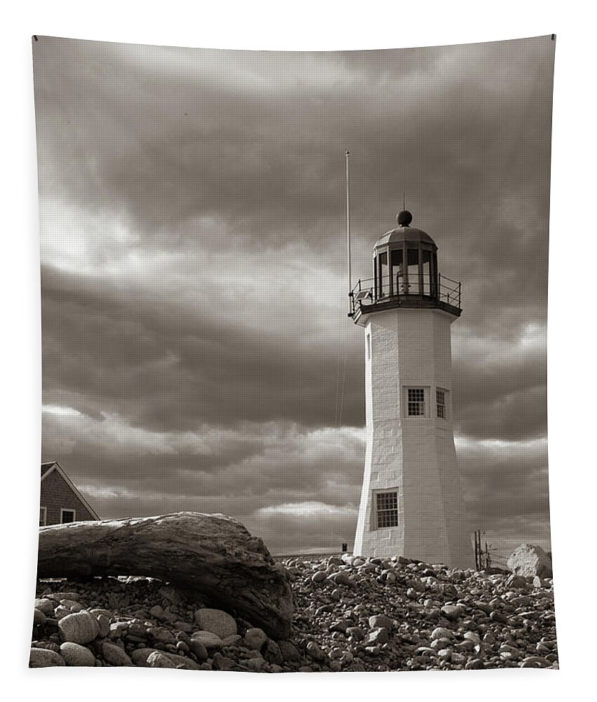 Scenic Scituate Lighthouse Tapestry featuring the photograph Vintage image of Scituate Lighthouse by Jeff Folger