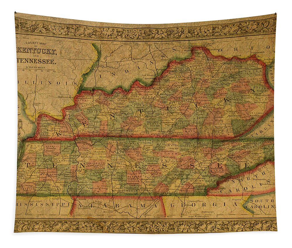 Vintage Tapestry featuring the mixed media Vintage Map of Kentucky and Tennessee by Design Turnpike