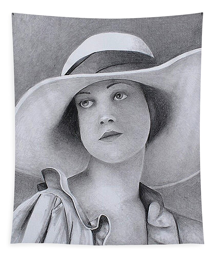Woman Tapestry featuring the drawing Vintage woman in brim hat by Tim Ernst