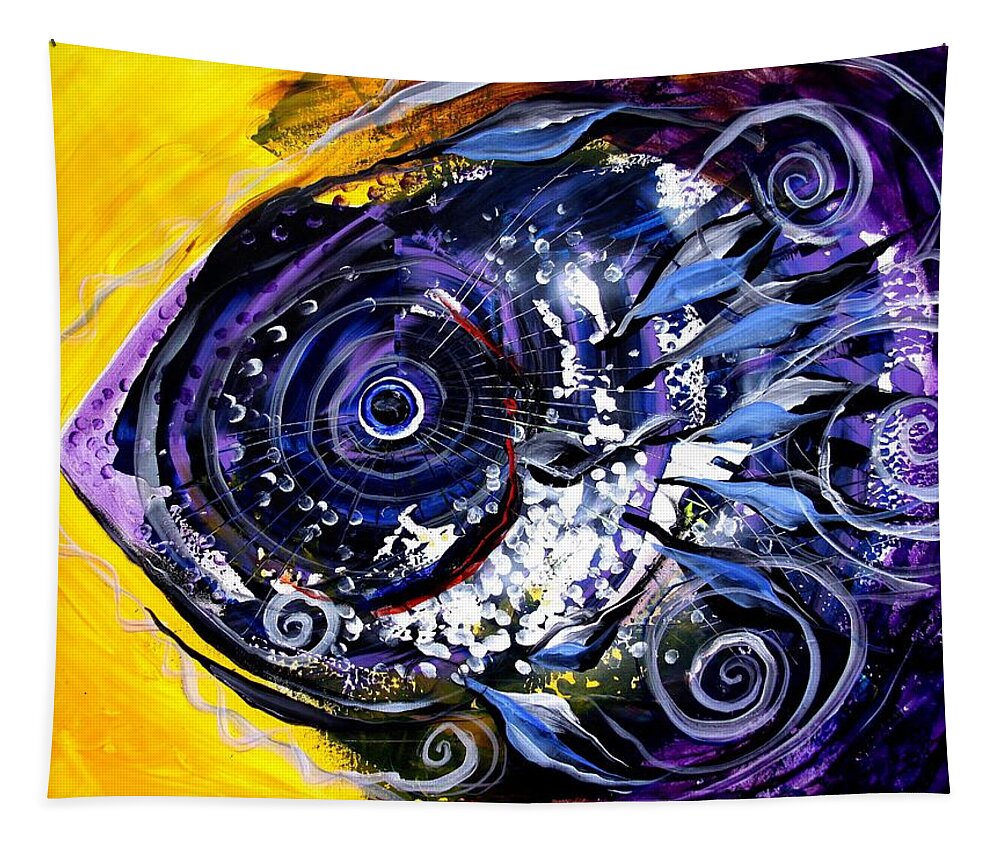 Fish Tapestry featuring the painting Violet Tri-Fish by J Vincent Scarpace
