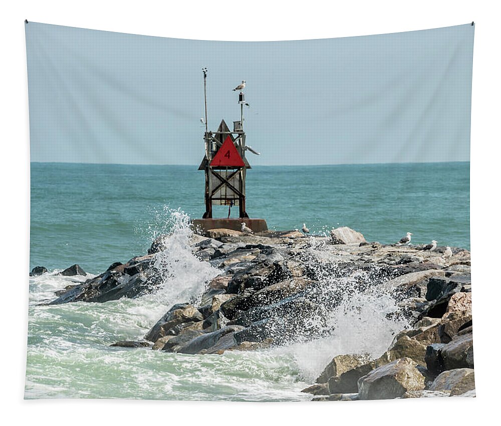 Ocean Tapestry featuring the photograph Virginia Beach Rocky Splash by Donna Twiford