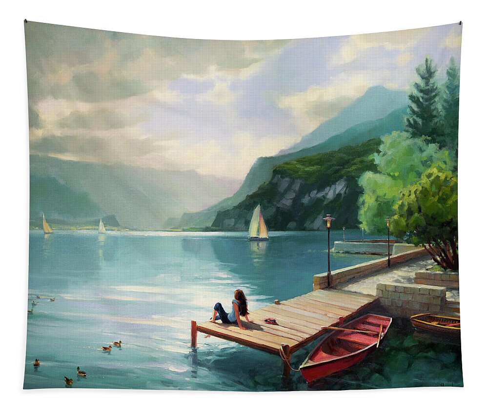 Switzerland Tapestry featuring the painting Visions of Switzerland by Steve Henderson