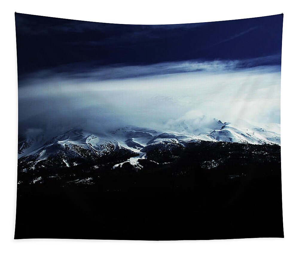 Volcano Snow Clouds And Evening Light Tapestry featuring the digital art Volcano Snow Clouds And Evening Light by Tom Janca