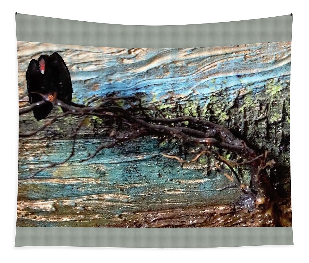 Vulture Tapestry featuring the mixed media Vulture with Impasto Sky by Roger Swezey