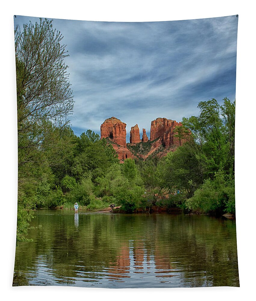 Cathedral Rock Tapestry featuring the photograph Wading at the Crossing by Tom Kelly