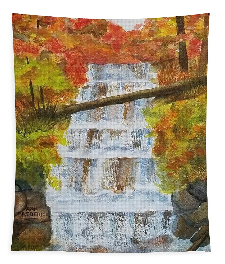 Waterfalls Tapestry featuring the painting Wagner Falls by Ann Frederick