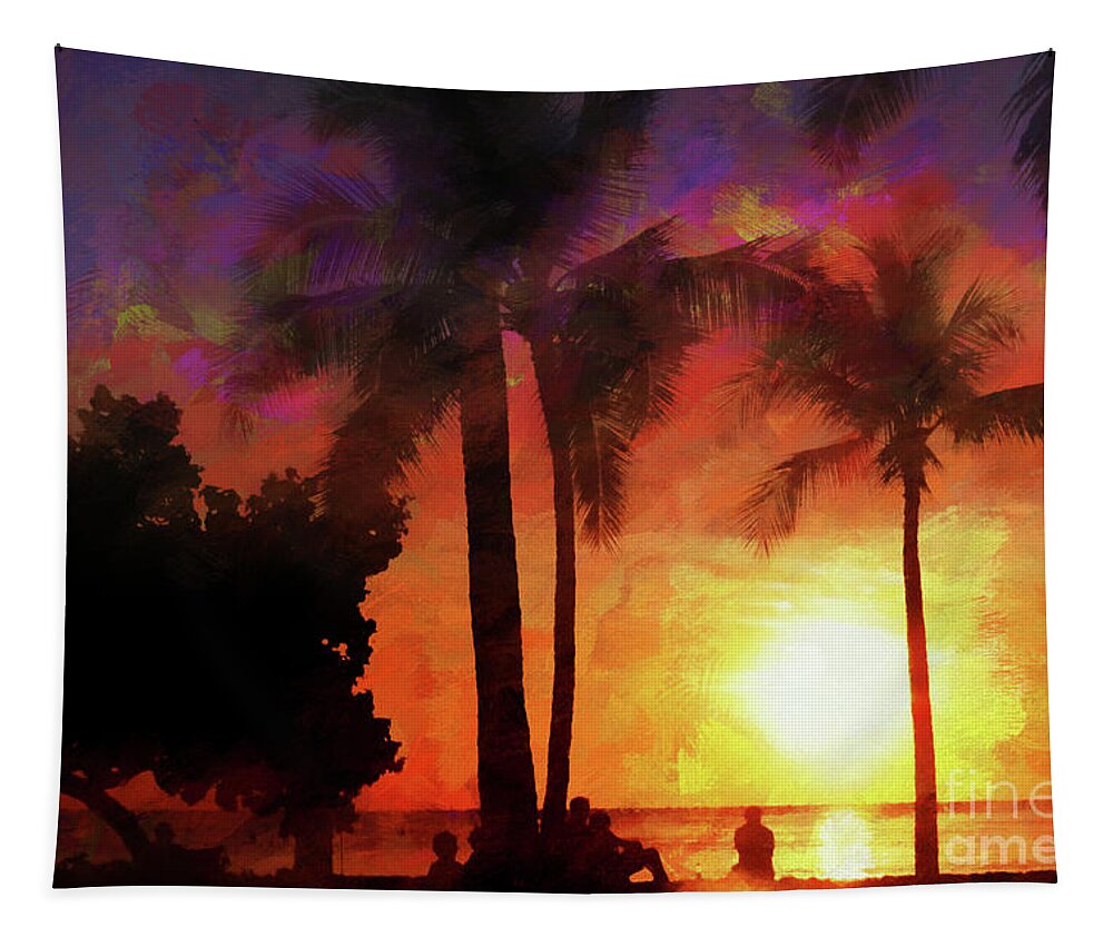 Waikiki Sunset Tapestry featuring the photograph Waikiki Sunset by Scott Cameron