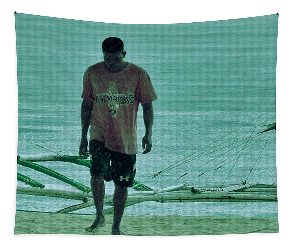 Sea Tapestry featuring the photograph Walking in the rain by Yavor Mihaylov