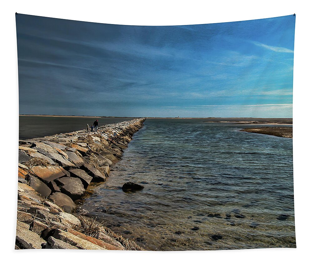 Jetty Tapestry featuring the photograph Walking The Jetty by Cathy Kovarik