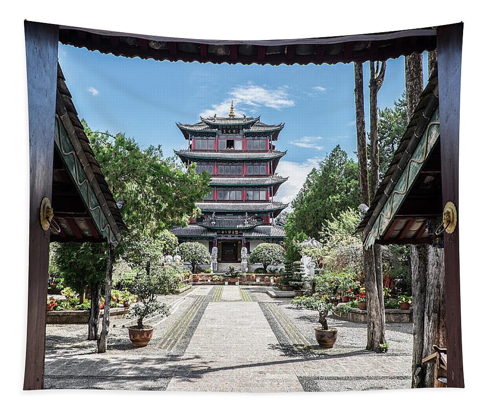 Lijiang Tapestry featuring the photograph Wangu Tower by Inge Elewaut