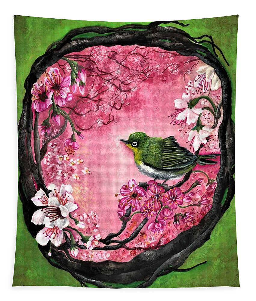 Bird Tapestry featuring the painting Song of spring by Tara Krishna