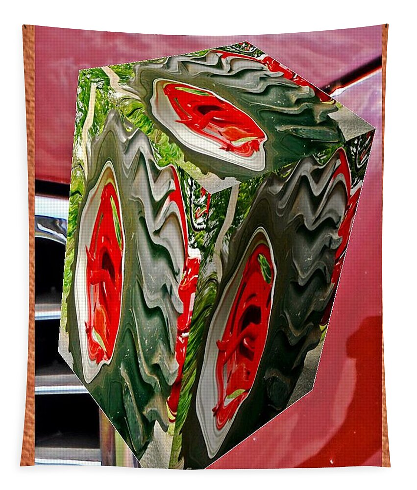 Cars Tapestry featuring the digital art Warped tractor tire as a box by Karl Rose