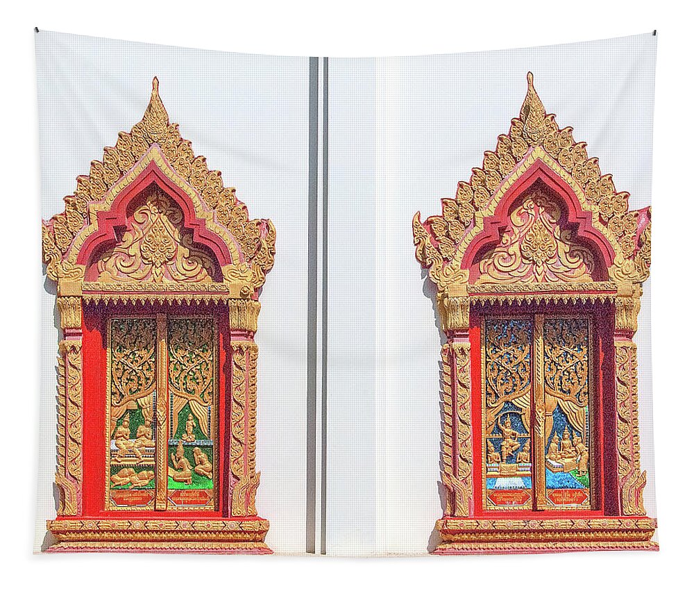 Thailand Tapestry featuring the photograph Wat Liab Ubosot Windows DTHU040 by Gerry Gantt