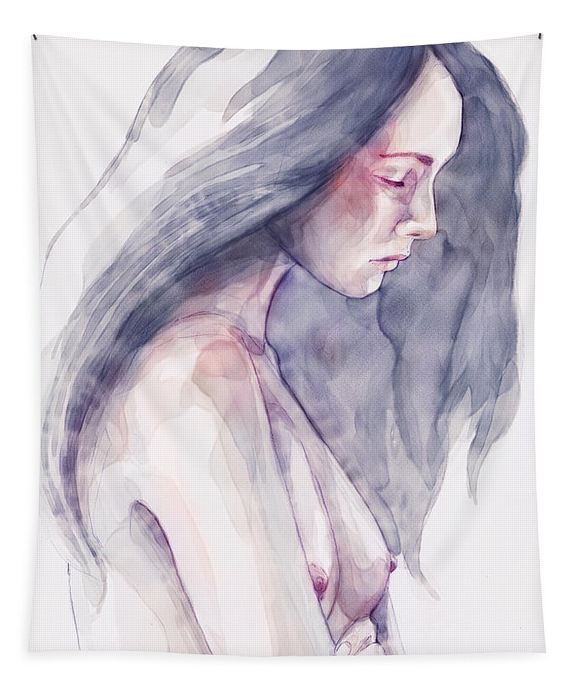 Watercolor Tapestry featuring the painting Watercolor abstract portrait of a girl by Dimitar Hristov