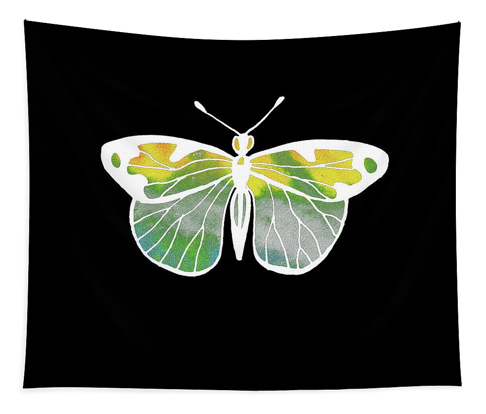 Butterfly Tapestry featuring the painting Watercolor Butterfly On Black III by Irina Sztukowski