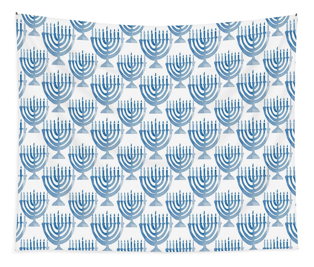 Hanukkah Tapestry featuring the digital art Watercolor Menorahs- Art by Linda Woods by Linda Woods