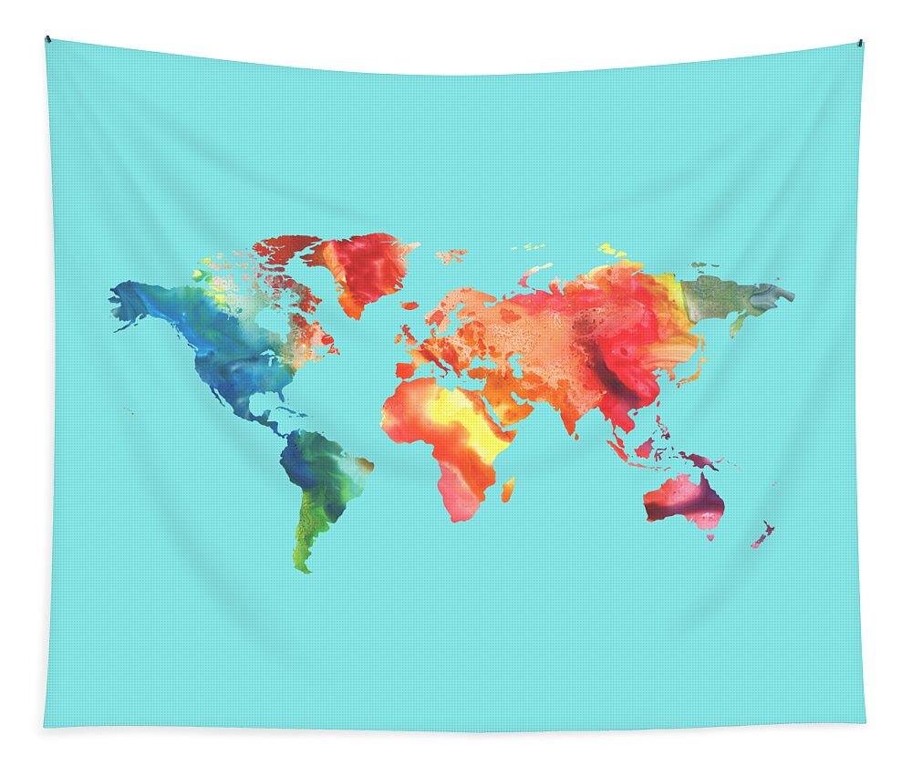 World Tapestry featuring the painting Watercolor Silhouette World Map Colorful PNG XIII by Irina Sztukowski