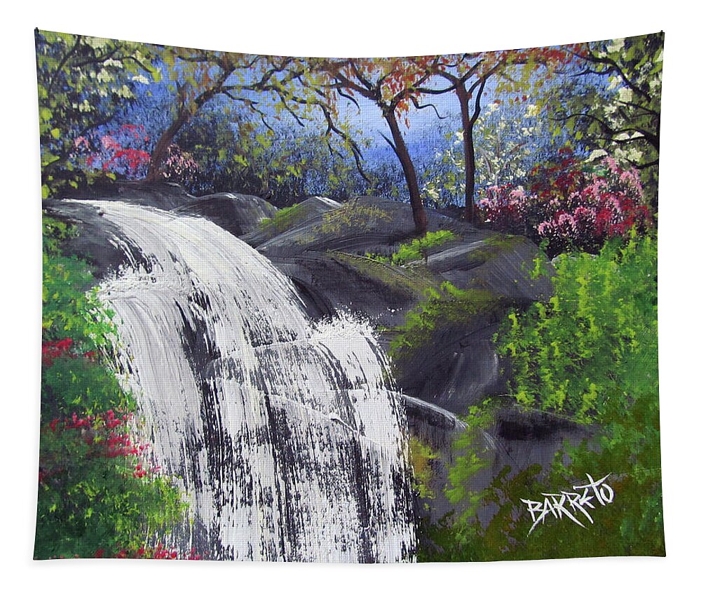 Waterfall Tapestry featuring the painting Waterfall by Gloria E Barreto-Rodriguez