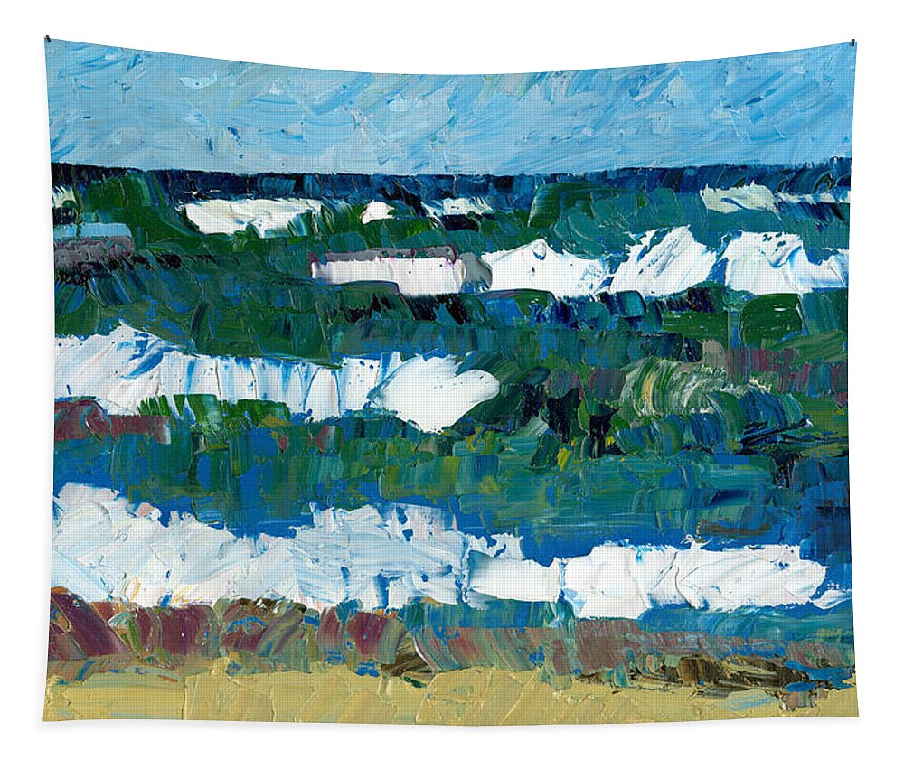 Lake Michigan Tapestry featuring the painting Waves and Blue Sky by Michelle Calkins
