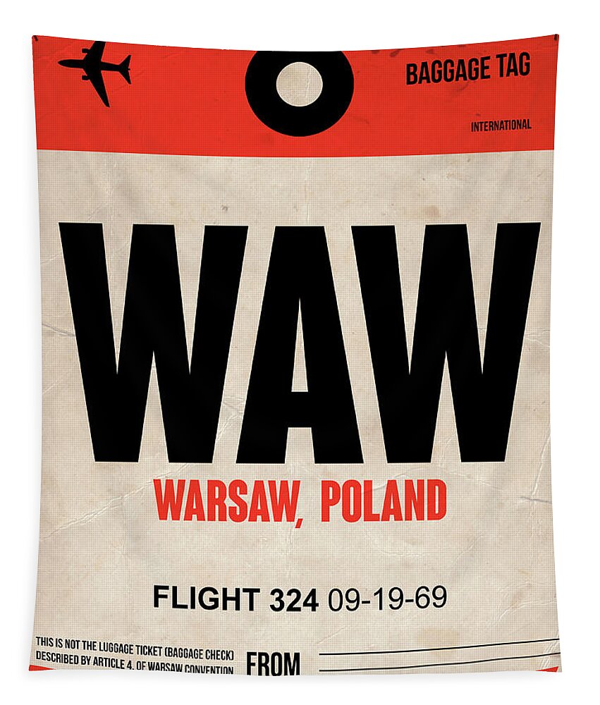 Vacation Tapestry featuring the digital art WAW Warsaw Luggage Tag I by Naxart Studio