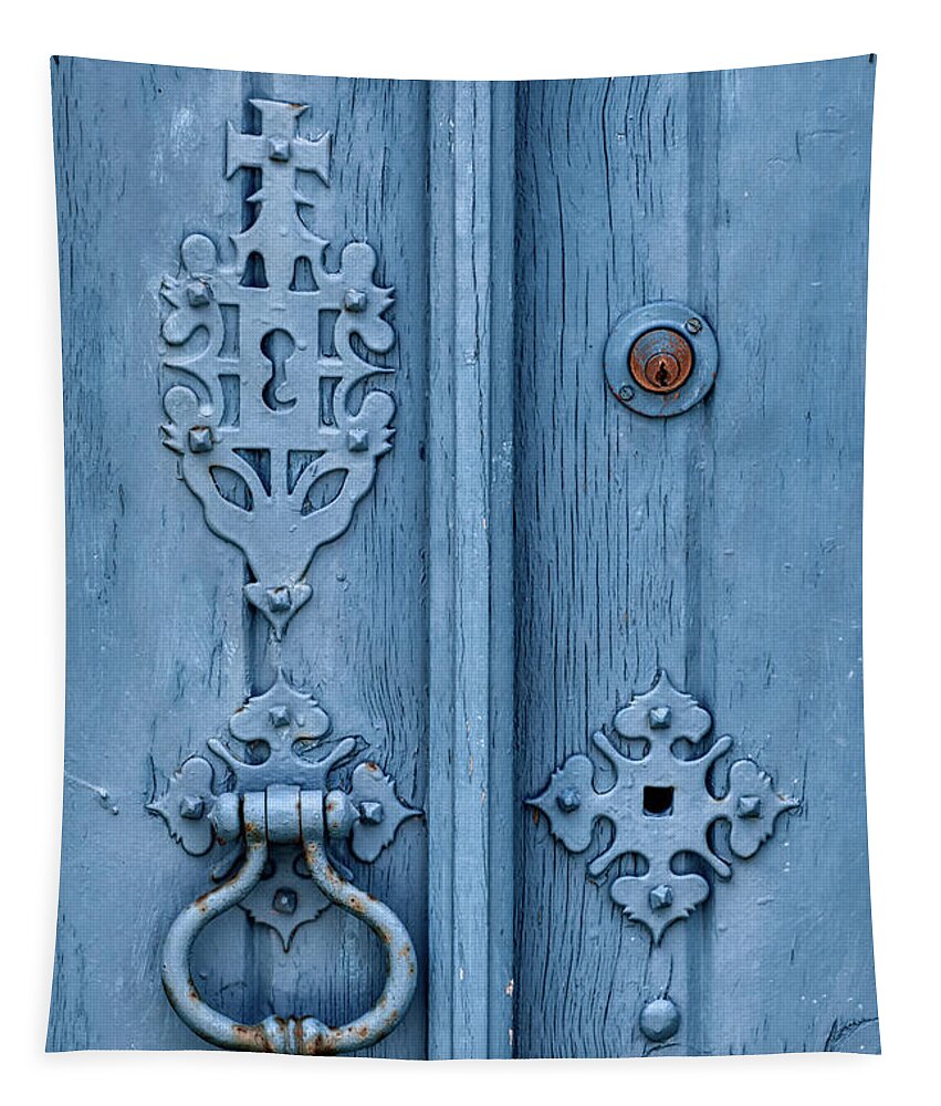 Templar Tapestry featuring the photograph Weathered Blue Door Lock by David Letts