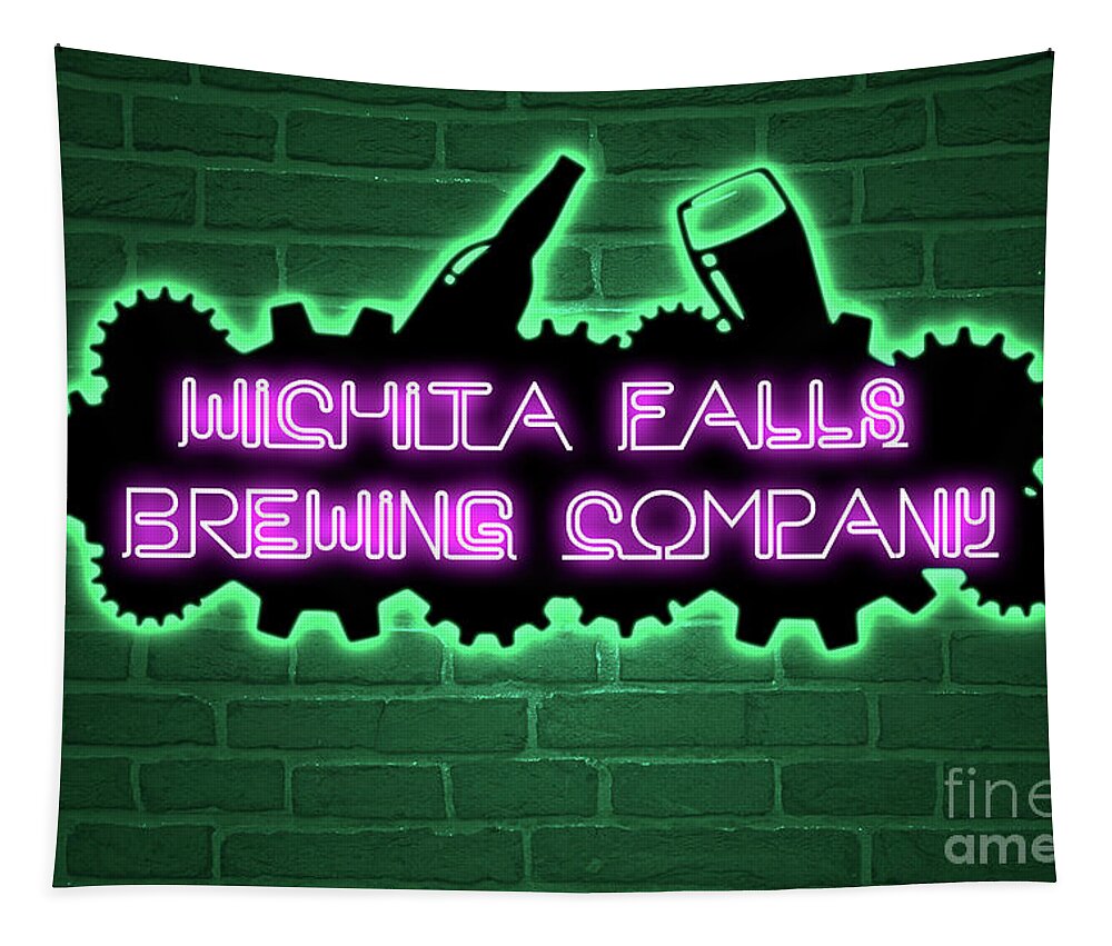 Wichita Falls Brewing Company Tapestry featuring the digital art WFBC green neon by SORROW Gallery