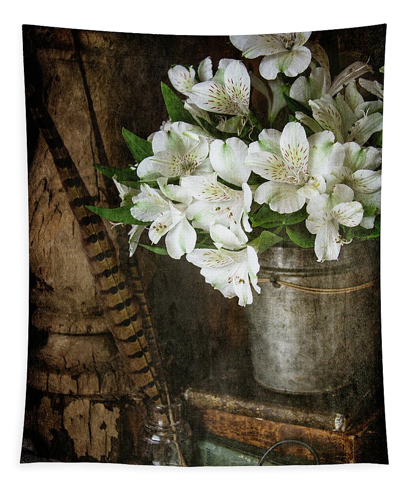 White Alstroemeria Tapestry featuring the photograph White Alstroemeria by Cindi Ressler