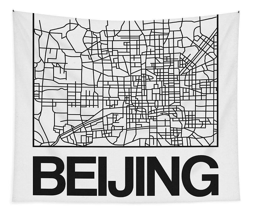 Beijing Tapestry featuring the digital art White Map of Beijing by Naxart Studio