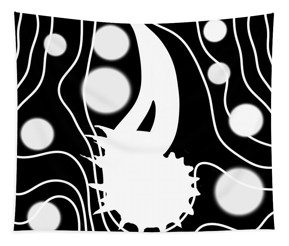Modern Abstract Tapestry featuring the digital art White on Black Lost Tail by Joan Stratton